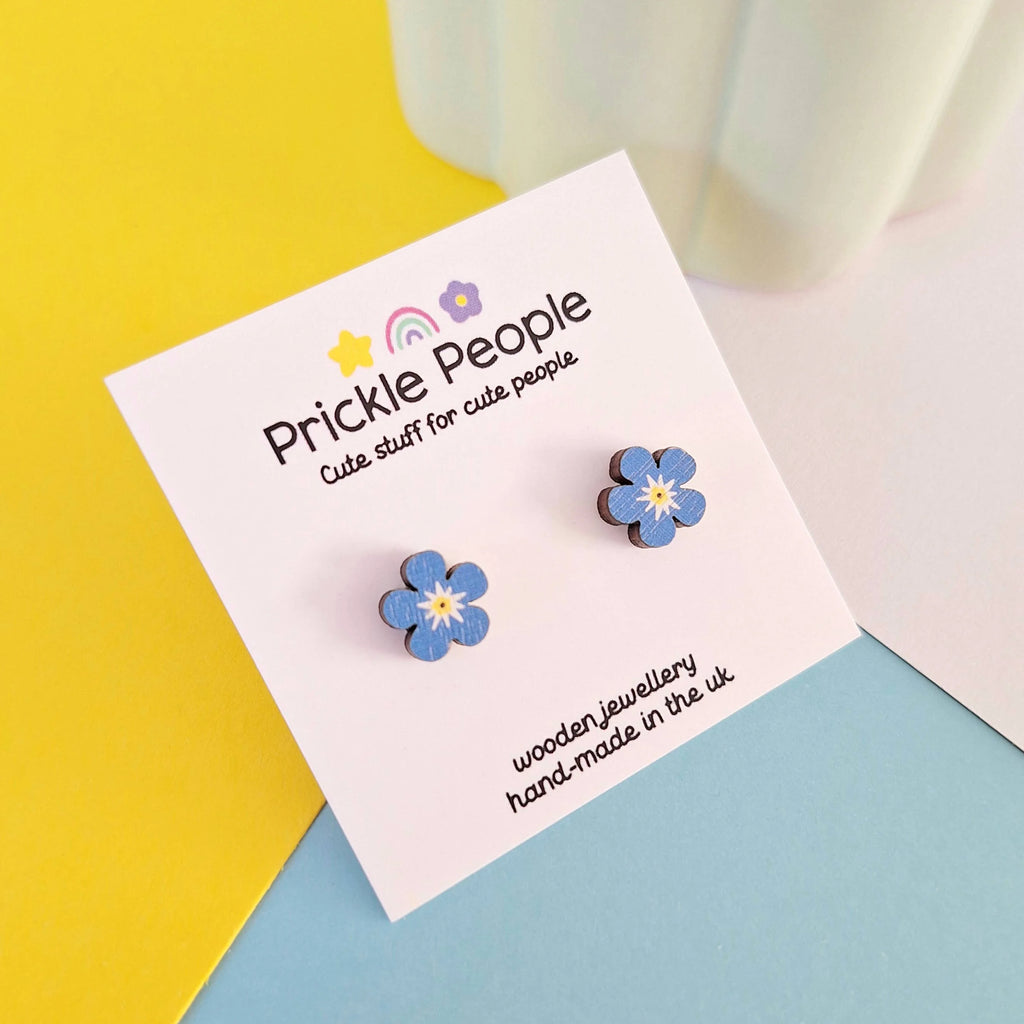 Laser Cut Wooden Forget-Me-Not Stud Earrings from Prickle People for sale at Mostyn
