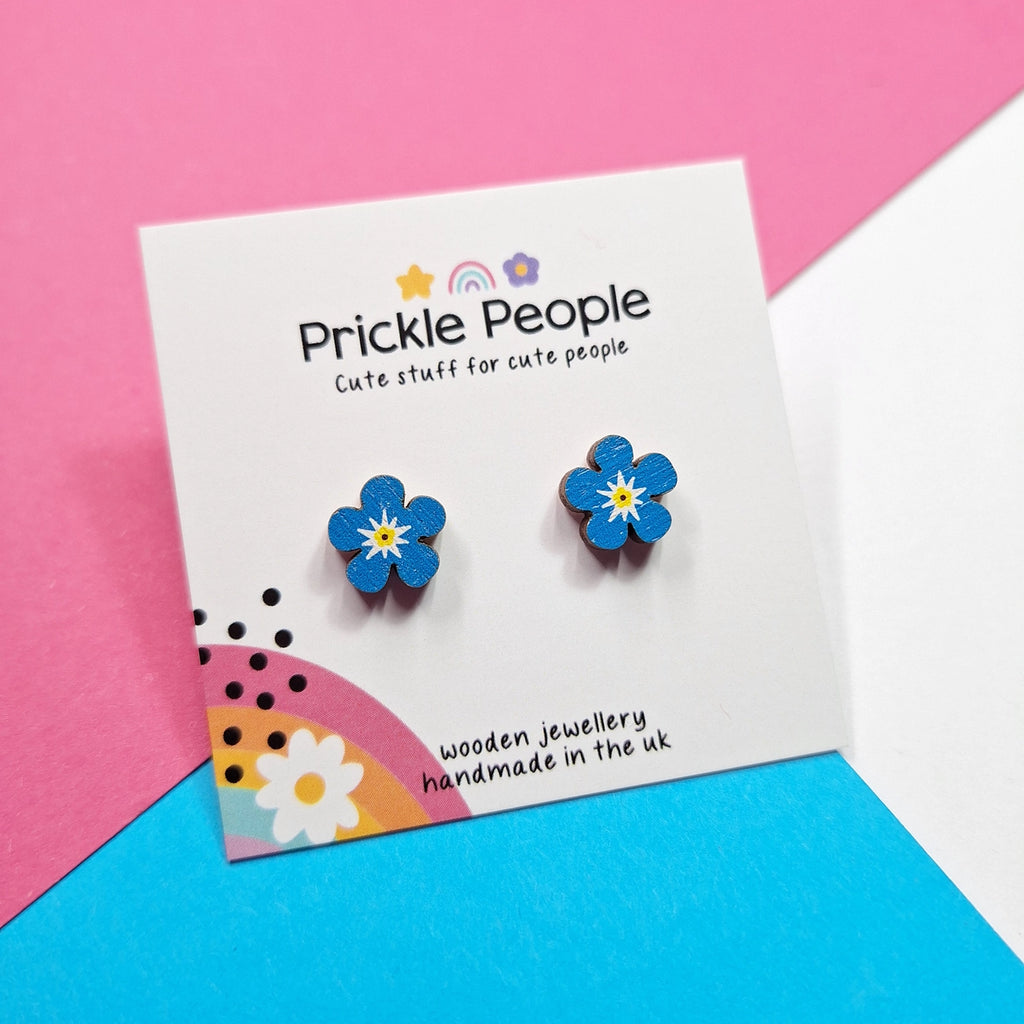 Laser Cut Wooden Forget-Me-Not Stud Earrings from Prickle People for sale at Mostyn