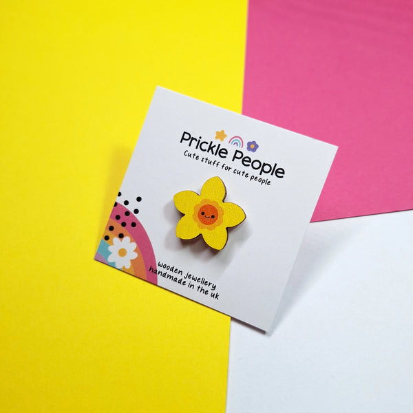 Laser Cut Wooden Welsh Daffodil Pin Brooch from Prickle People for sale at Mostyn
