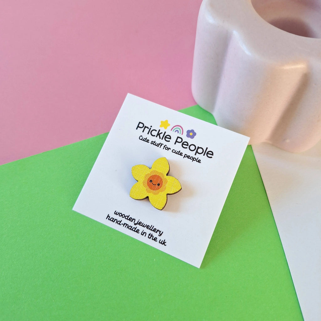 Laser Cut Wooden Welsh Daffodil Pin Brooch from Prickle People for sale at Mostyn
