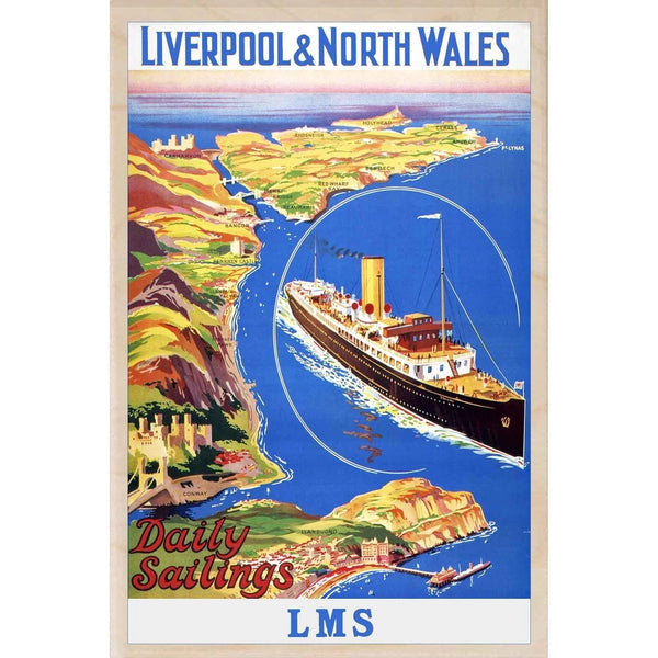 Liverpool and North Wales Railway Poster Wooden Postcard from The Wooden Postcard Company for sale at Mostyn