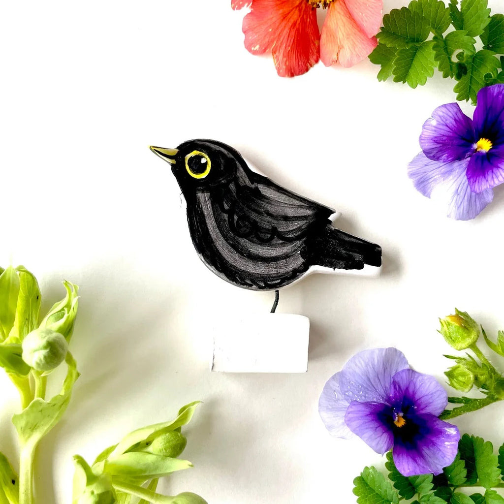 A Handcrafted Ceramic Blackbird Ornament from Louise Crookenden Johnson for sale at Mostyn.