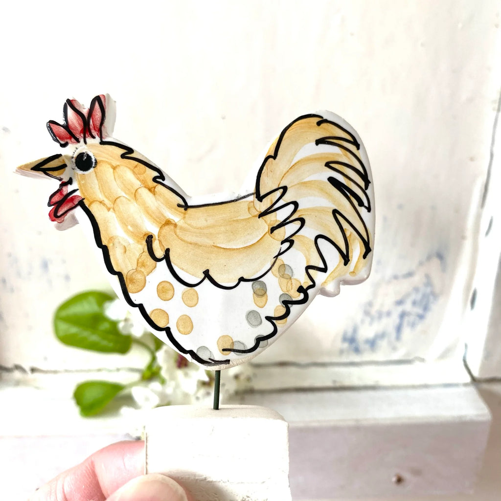 A Handcrafted Ceramic Chicken Ornament from Louise Crookenden Johnson.