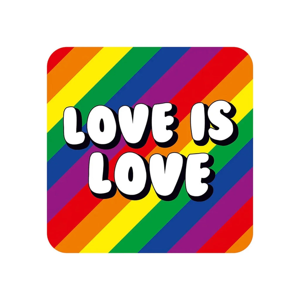 Love is Love LGBTQ+ Drinks Coaster by Dean Morris cards for sale at Mostyn