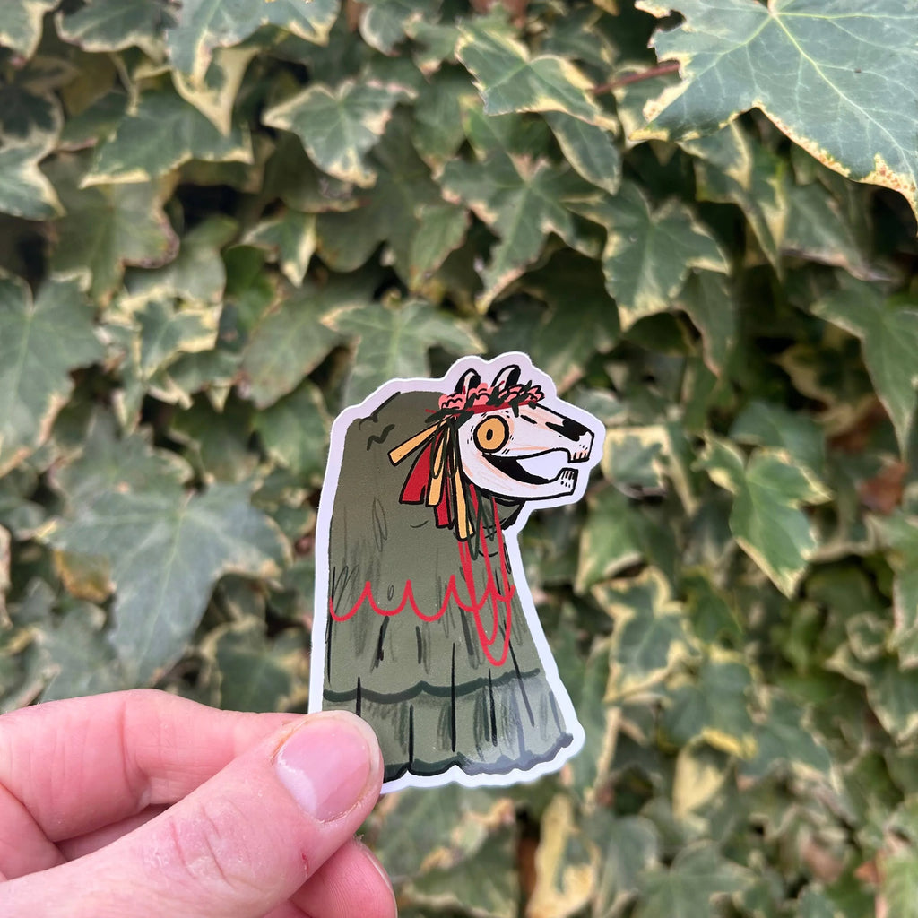 Mari Lwyd Vinyl Sticker by Dick Vincent for sale at Mostyn