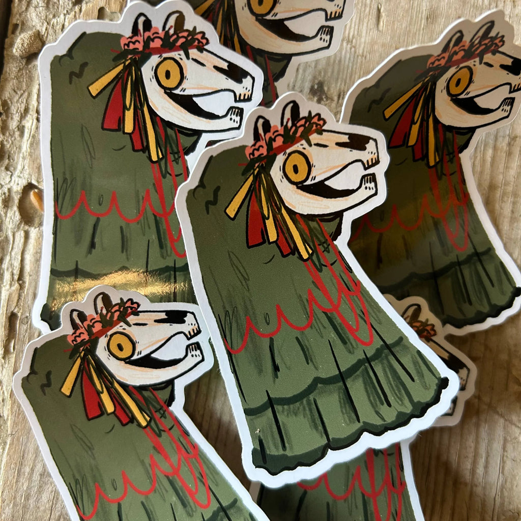 Mari Lwyd Vinyl Sticker by Dick Vincent for sale at Mostyn