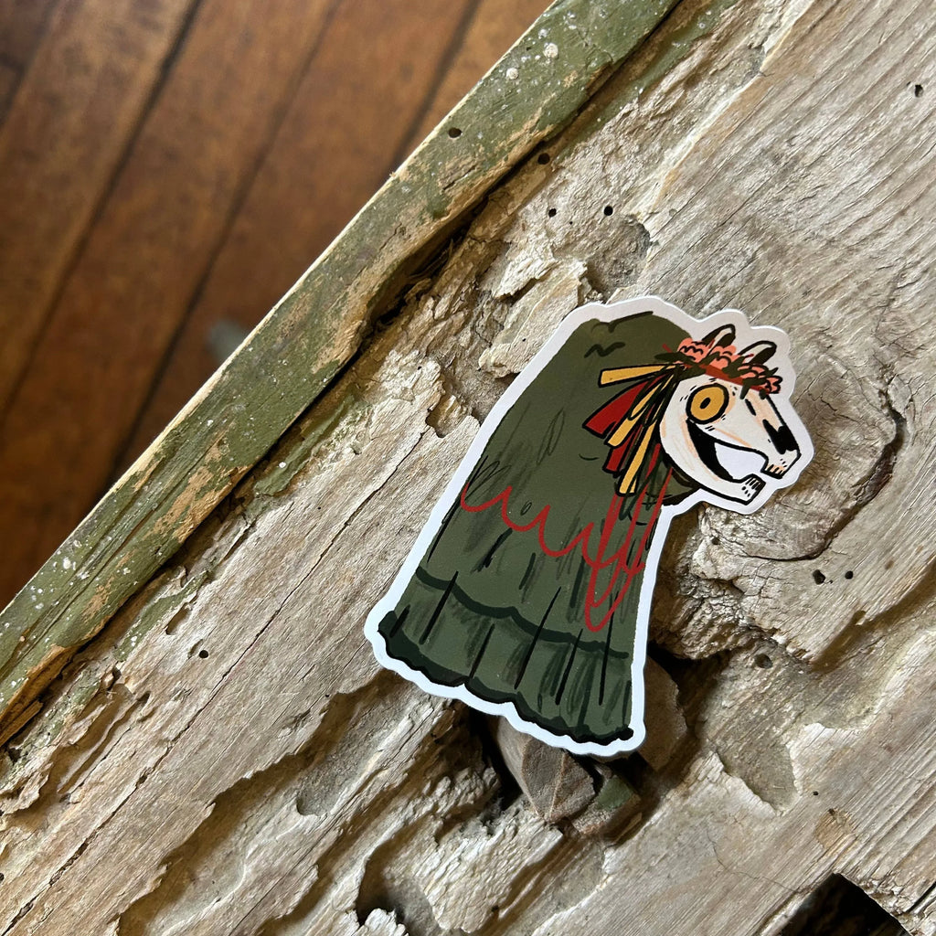 Mari Lwyd Vinyl Sticker by Dick Vincent for sale at Mostyn