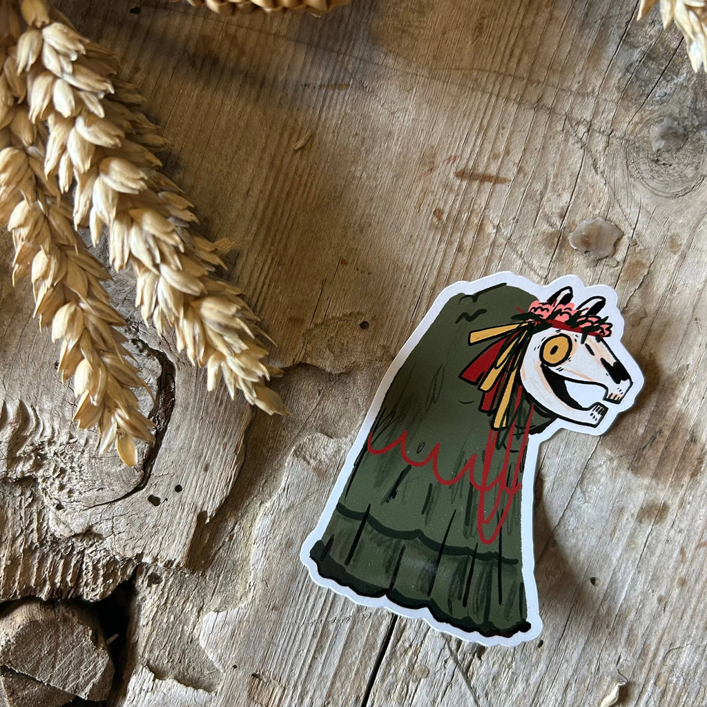 Mari Lwyd Vinyl Sticker by Dick Vincent for sale at Mostyn