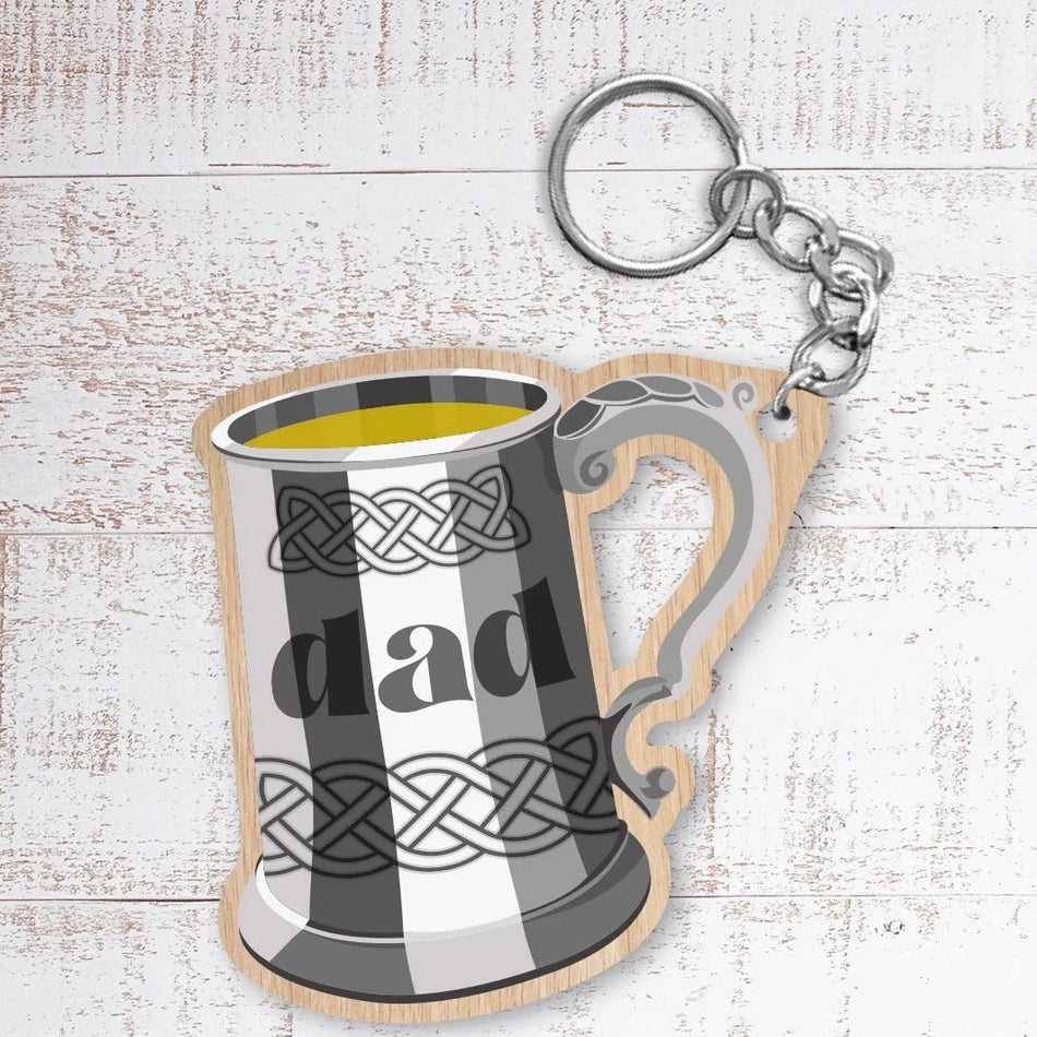 A Dad Tankard Wooden Keyring from Max Rocks for sale at Mostyn