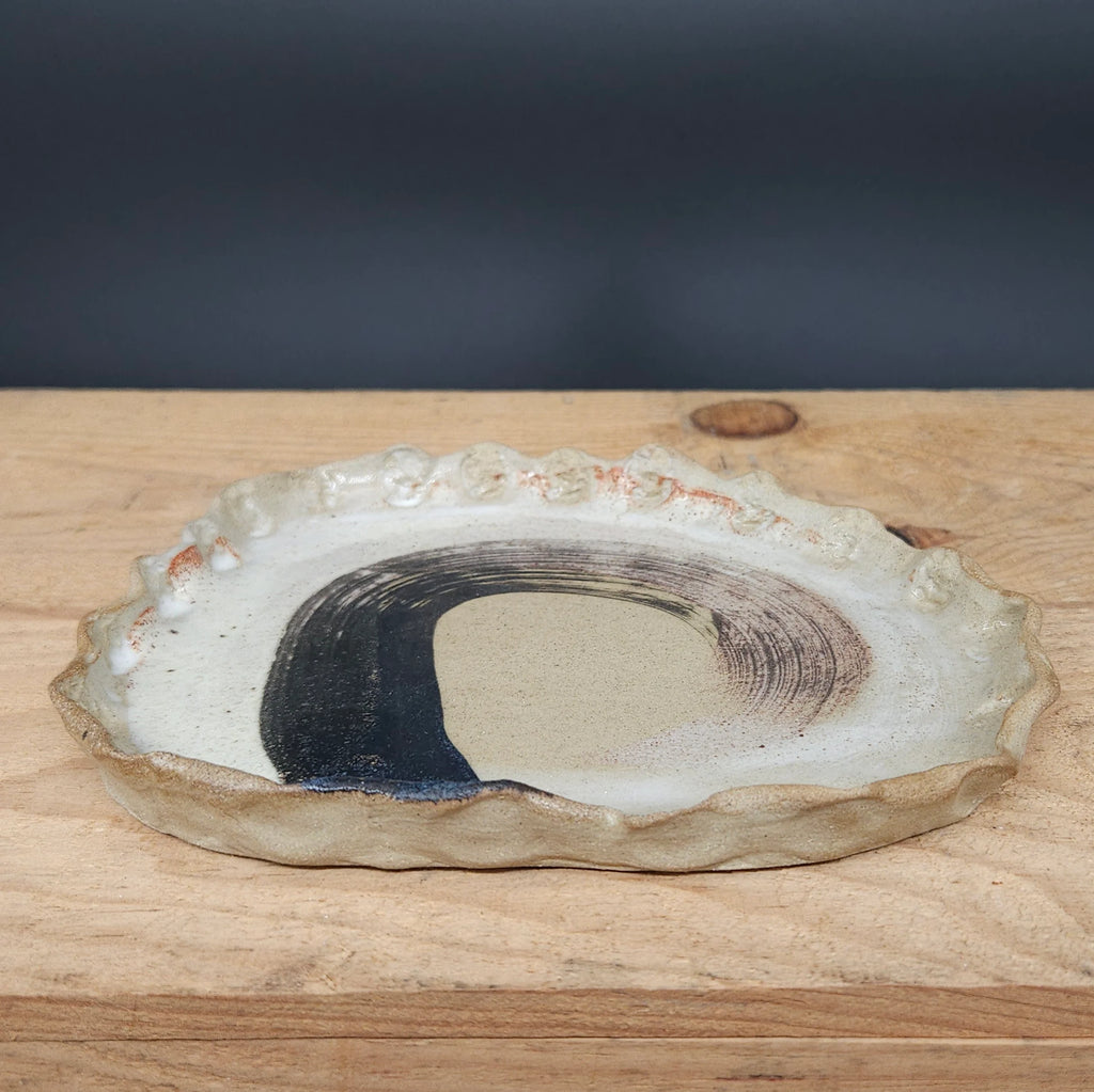 Medium Crimped Edge Ceramic Plate with Brush Stroke Design from Emily Hughes for sale at Mostyn