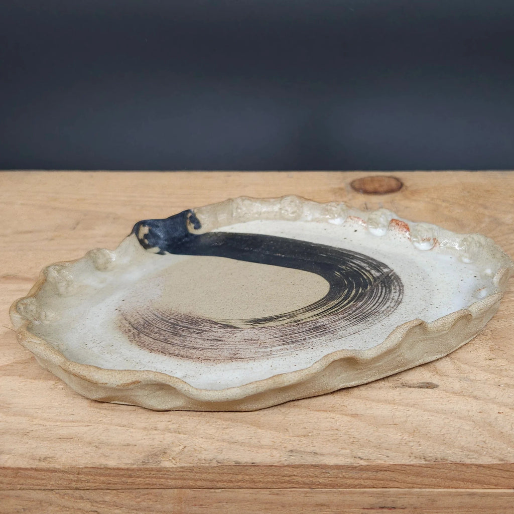 Medium Crimped Edge Ceramic Plate with Brush Stroke Design from Emily Hughes for sale at Mostyn