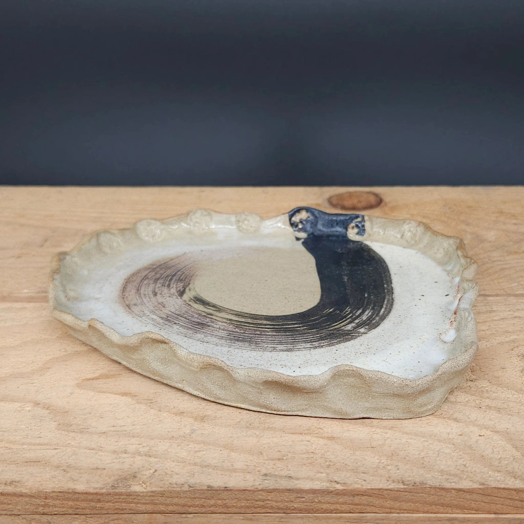 Medium Crimped Edge Ceramic Plate with Brush Stroke Design from Emily Hughes for sale at Mostyn