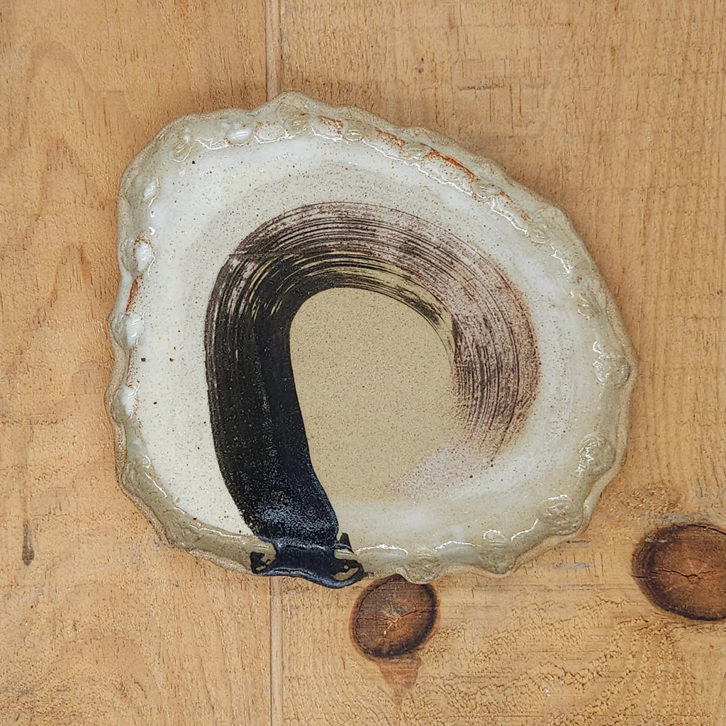 Medium Crimped Edge Ceramic Plate with Brush Stroke Design from Emily Hughes for sale at Mostyn