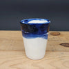 Medium Handcrafted Ceramic Cup with Blue Brushstroke from Emily Hughes for sale at Mostyn