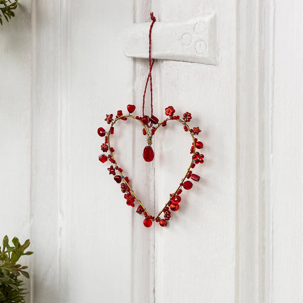 Mini Handmade Beaded Red Heart Hanging Decoration from Rex London for sale at Mostyn