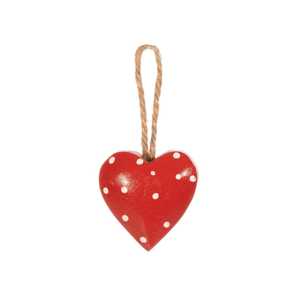 Mini Red Polka Dot Painted Wooden Heart Decoration from Sass and Belle for sale at Mostyn