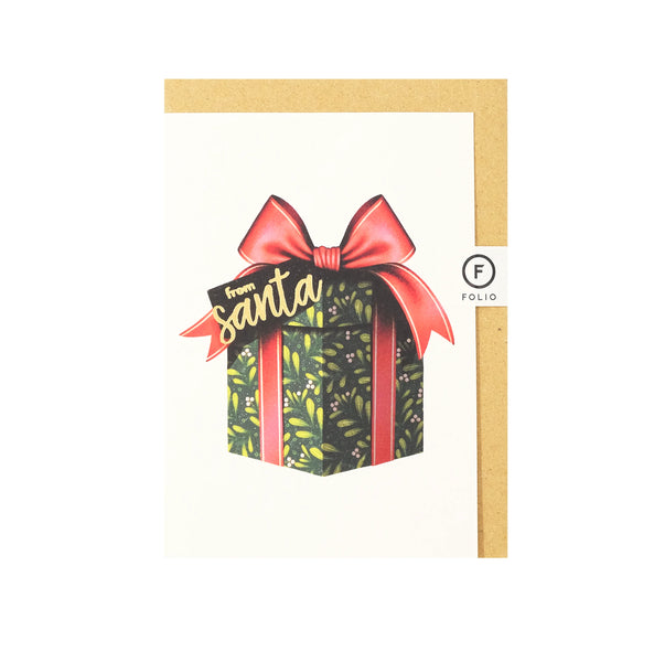 'Mistletoe Christmas Present' Foiled Christmas Card from Folio for sale at Mostyn