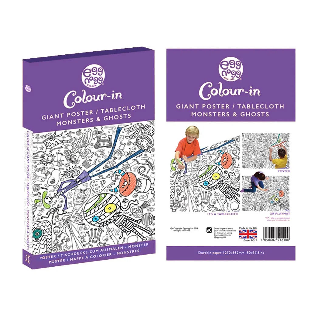 Monsters and Ghosts Giant Colouring In Poster Tablecloth by Eggnog colour in for sale at Mostyn