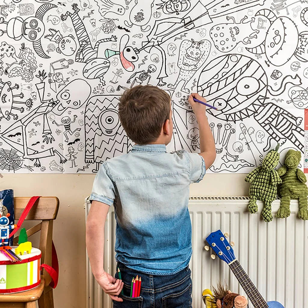 Monsters and Ghosts Giant Colouring In Poster Tablecloth by Eggnog colour in for sale at Mostyn