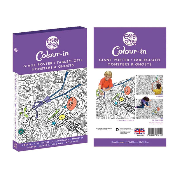 Monsters and Ghosts Giant Colouring In Poster Tablecloth by Eggnog colour in for sale at Mostyn