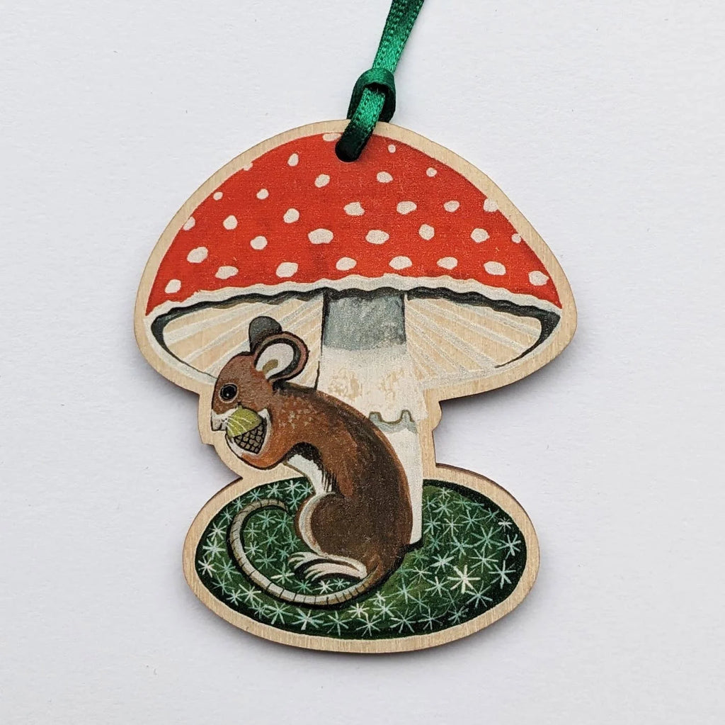 Mouse and Toadstool Laser Cut Wooden Hanging Decoration from Driftwood Designs at Mostyn