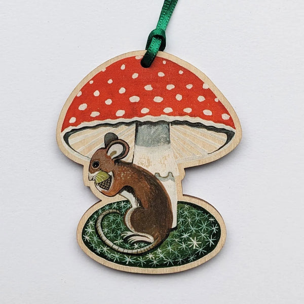 Mouse and Toadstool Laser Cut Wooden Hanging Decoration from Driftwood Designs at Mostyn