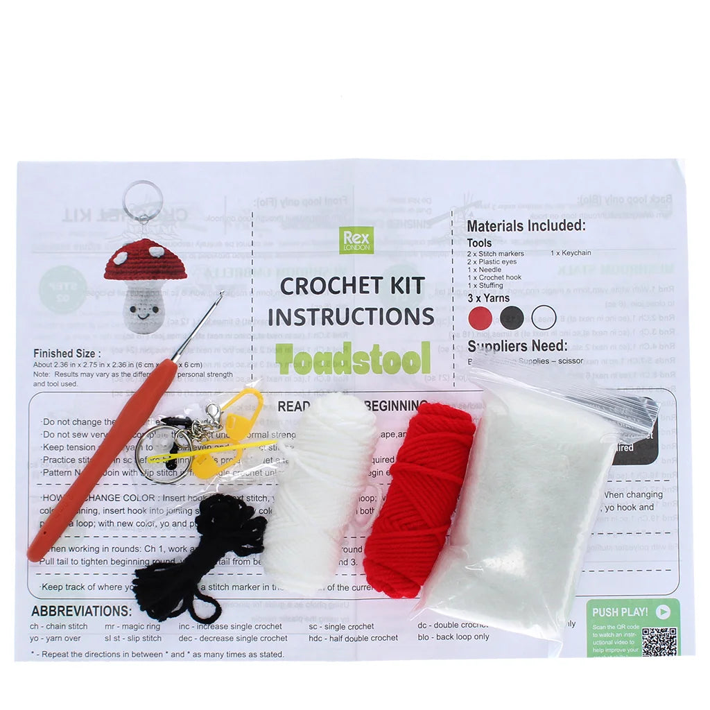 Mushroom Toadstool Keyring Crochet Craft Kit by Rex London for sale at Mostyn