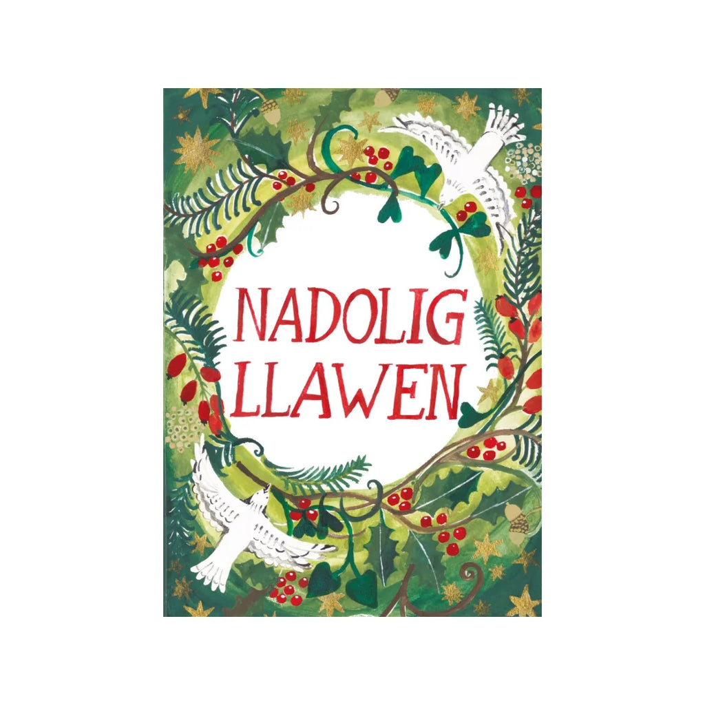 Nadolig Llawen Colomennod and Winter Foliage Welsh Language Christmas Card Pack from Driftwood Designs for sale at Mostyn
