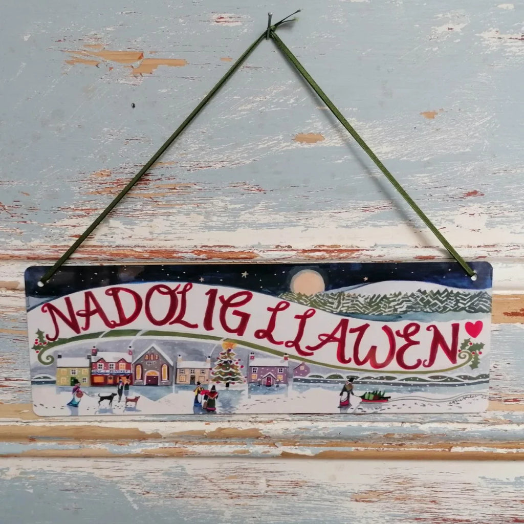 Nadolig Llawen Welsh Language Christmas Tin Sign from Driftwood Designs for sales at Mostyn