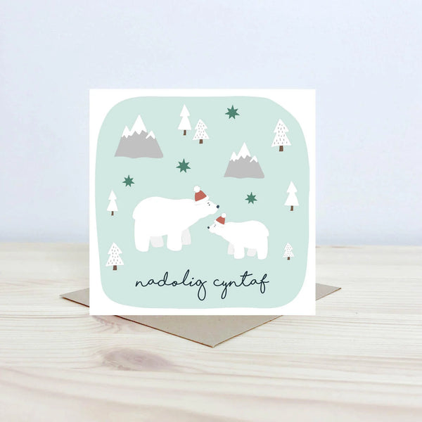Nadolig Cyntaf First Christmas Welsh Language Christmas Card from Nansi Nudd for sale at Mostyn