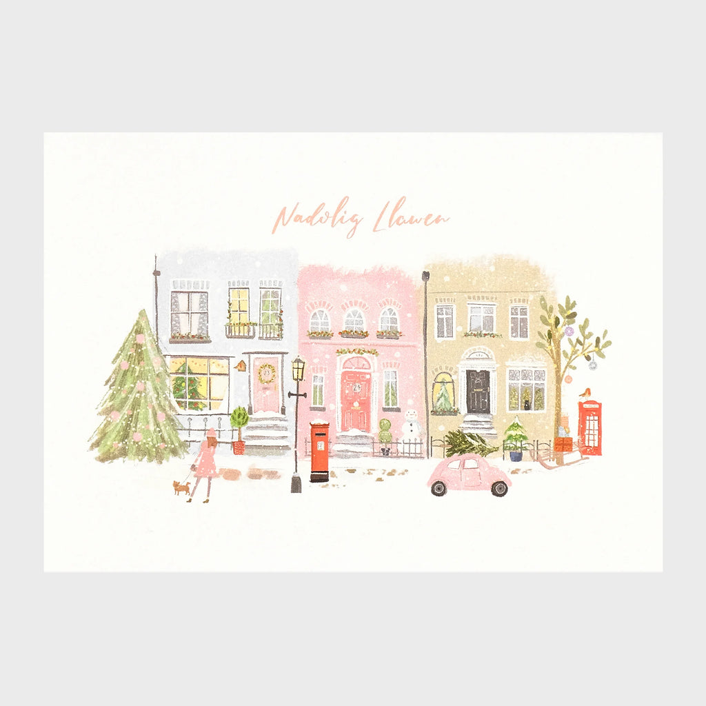 Nadolig Llawen Christmas Scene Welsh Language Christmas Card from Betty James Design for sale at Mostyn