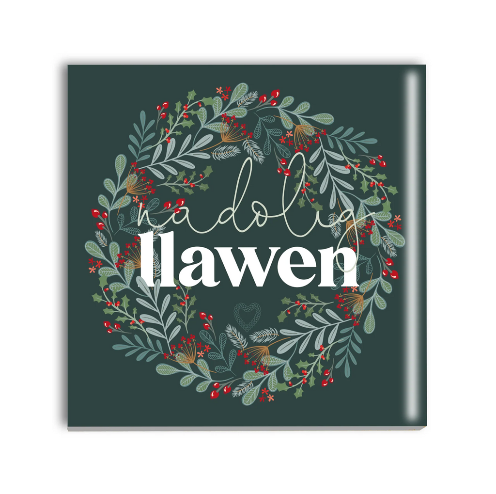Nadolig Llawen Festive Wreath Ceramic Cork Backed Coaster from Max Rocks for sale at Mostyn