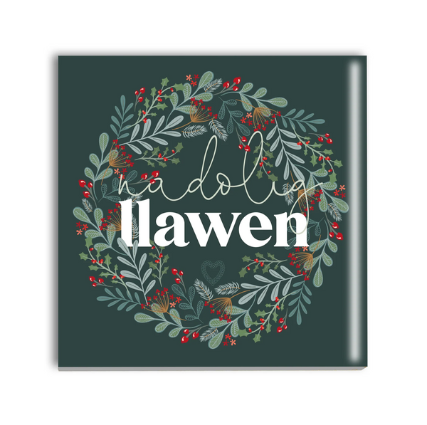 Nadolig Llawen Festive Wreath Ceramic Cork Backed Coaster from Max Rocks for sale at Mostyn