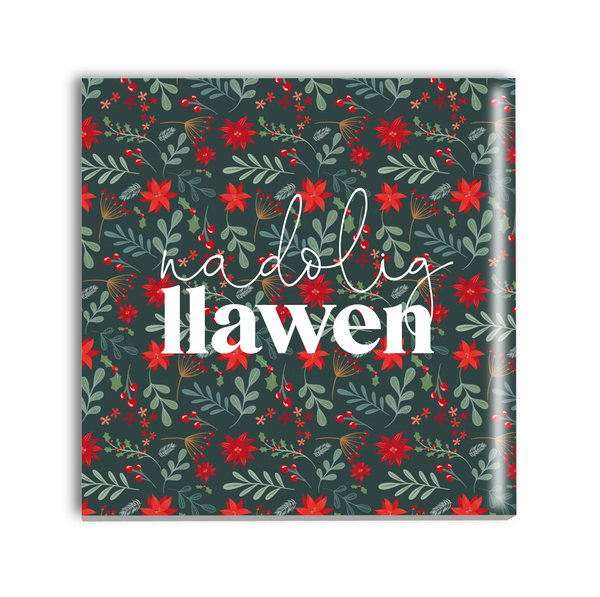 Nadolig Llawen Winter Foliage Ceramic Cork Backed Coaster from Max Rocks for sale at Mostyn