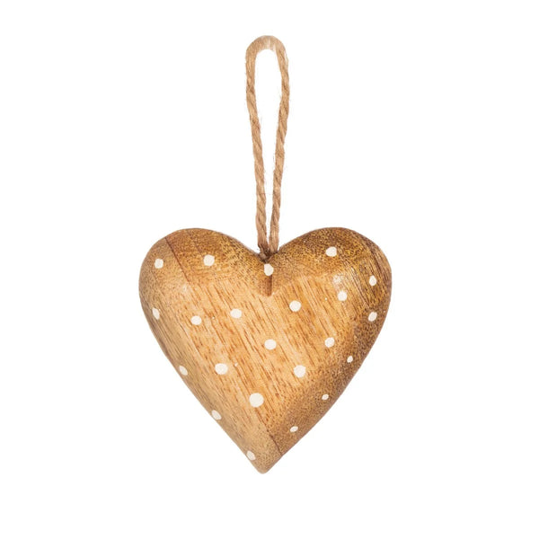 Natural Polka Dot Hand Painted Wooden Heart Decoration from Sass and Belle for sale at Mostyn