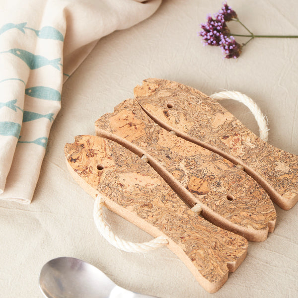 Natural Cork Three Fish Trivet from LIGA for sale at Mostyn