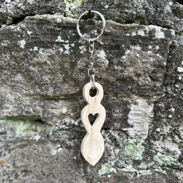 Natural Hand-carved Wooden Welsh Love Spoon Keyring from The Welsh Gift Shop for sale at Mostyn
