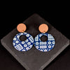 Navy Polymer Clay Circle Carthen Tapestry Welsh Blanket Earrings from Carla's Cwtch for sale at Mostyn