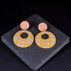Ochre Mustard Polymer Clay Circle Carthen Tapestry Welsh Blanket Earrings from Carla's Cwtch for sale at Mostyn