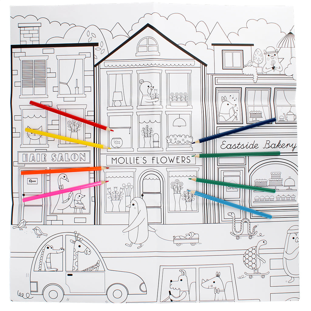 On Our Street Large Colouring Poster with Pencils from Rex London for sale at Mostyn