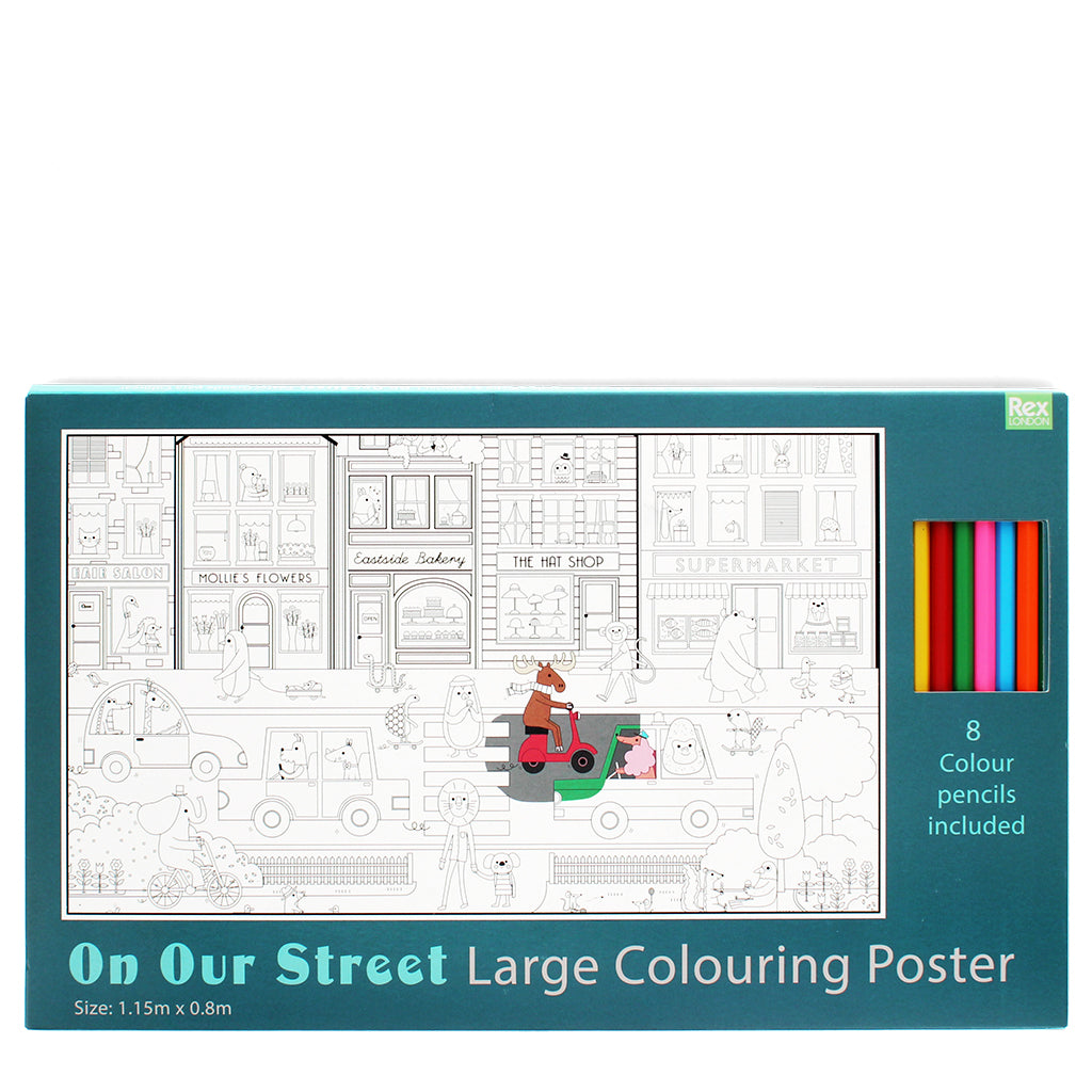 On Our Street Large Colouring Poster with Pencils from Rex London for sale at Mostyn