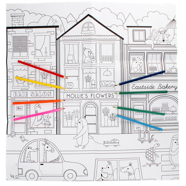 On Our Street Large Colouring Poster with Pencils from Rex London for sale at Mostyn