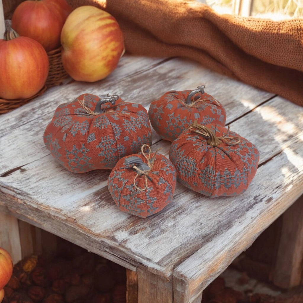 Orange and Grey Welsh Tapestry Fabric Pumpkin Autumn Decoration by Moose & Co for sale at Mostyn