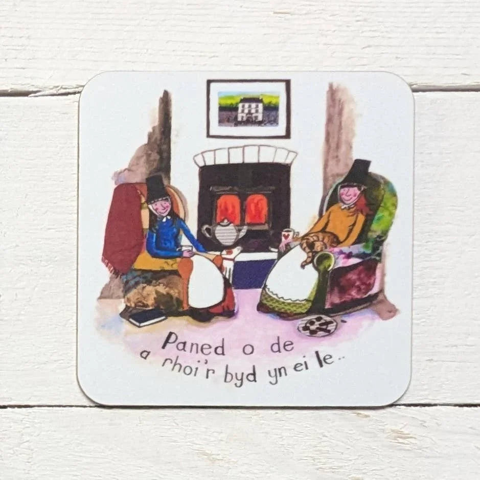 Paned Tea Welsh Ladies Drinks Coaster from Driftwood Designs for sale at Mostyn