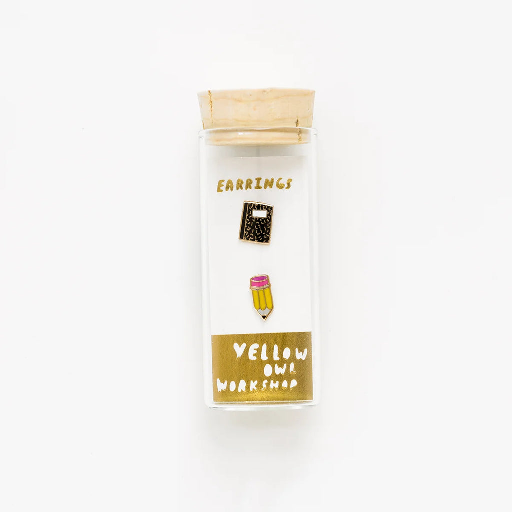 Pencil and Notebook Stud Earrings from Yellow Owl Workshop for sale at Mostyn 2