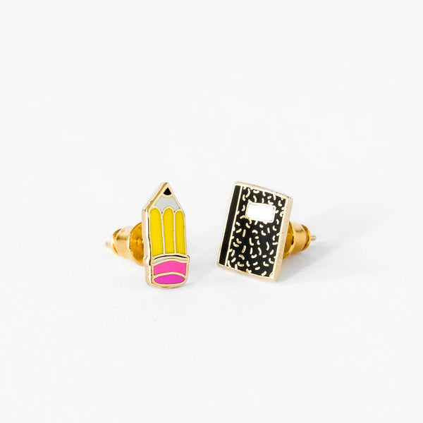 Pencil and Notebook Stud Earrings from Yellow Owl Workshop for sale at Mostyn