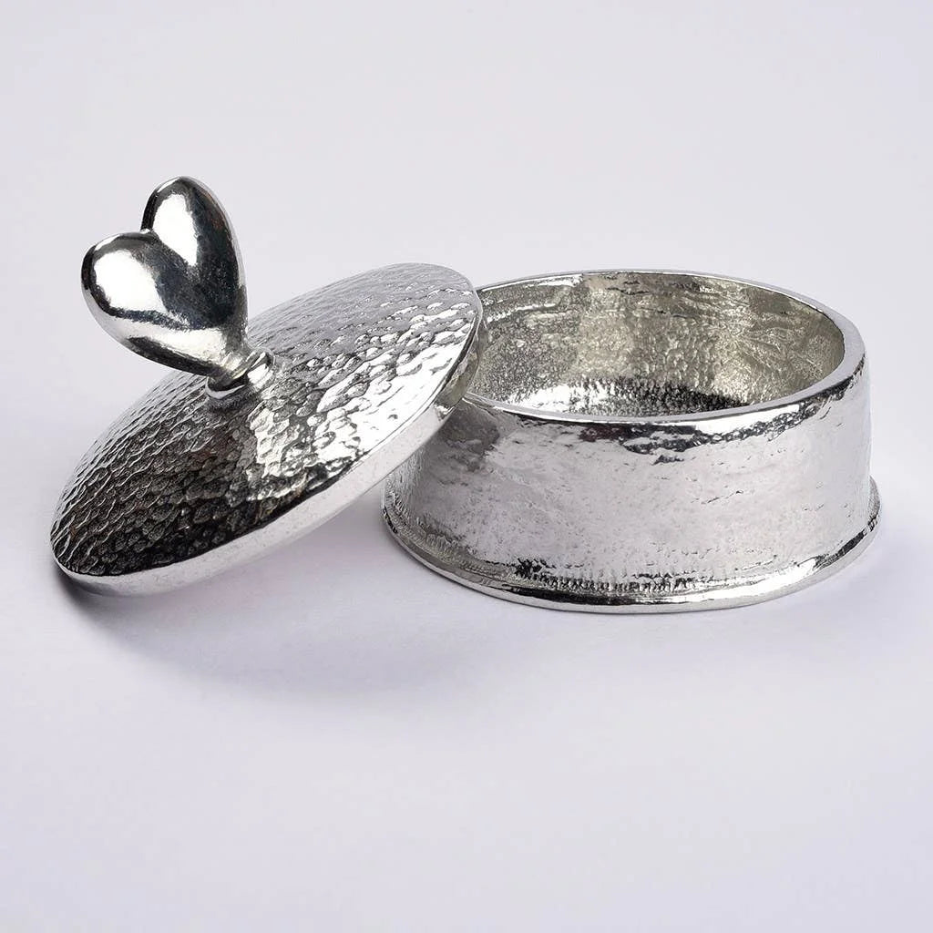 Pewter Love Heart Round Trinket Box from Glover and Smith for sale at Mostyn 2