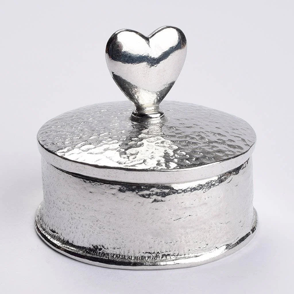 Pewter Love Heart Round Trinket Box from Glover and Smith for sale at Mostyn 3