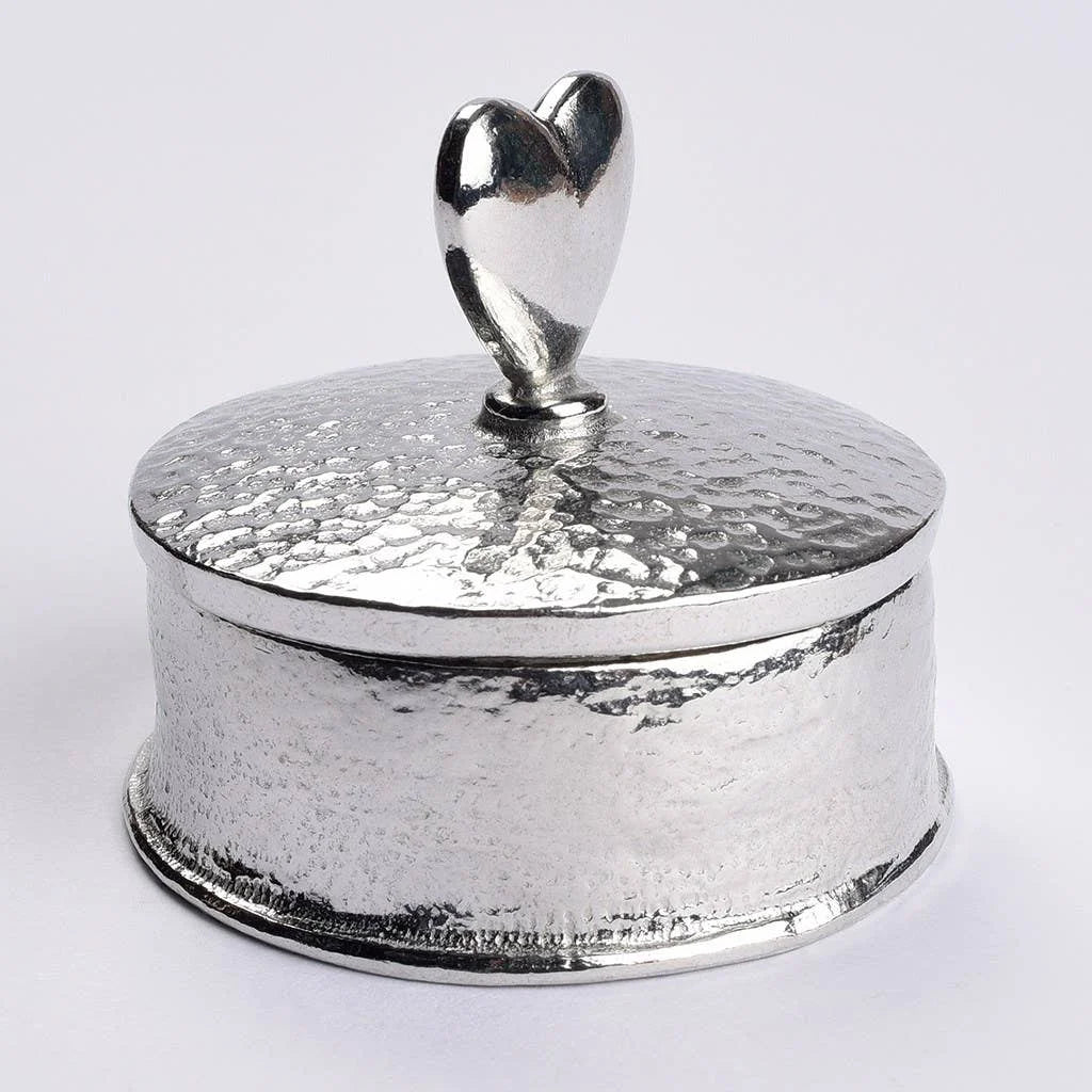 Pewter Love Heart Round Trinket Box from Glover and Smith for sale at Mostyn 4