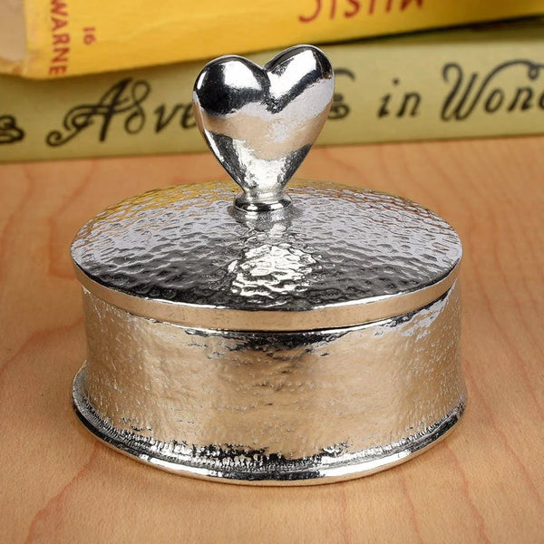 Pewter Love Heart Round Trinket Box from Glover and Smith for sale at Mostyn